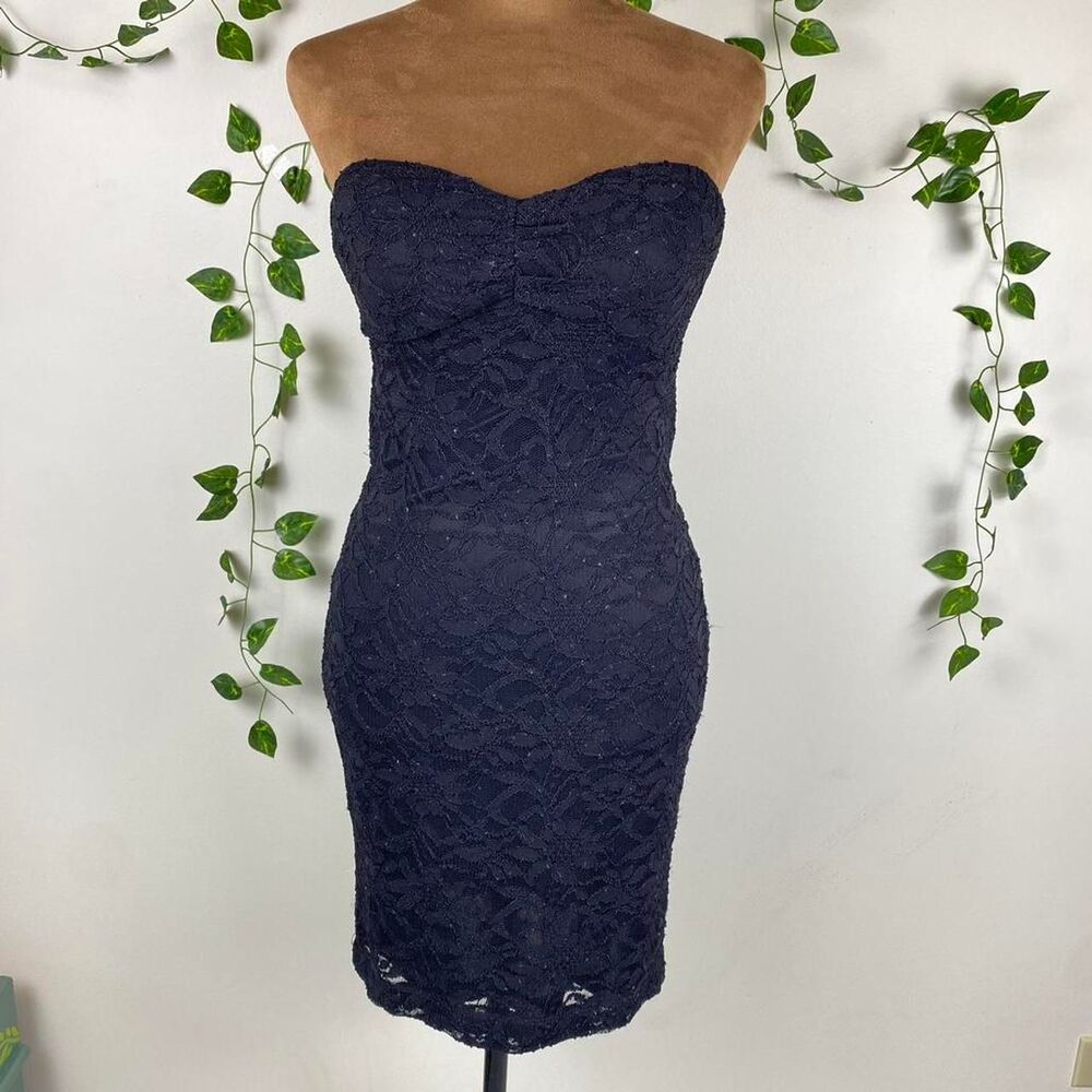JUMP Vintage y2k brand Black lace bodycon mini dress strapless homecoming